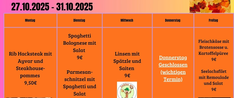 Wochenkarte Imbiss am Baumarkt Leingarten