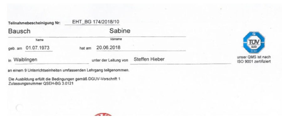  Sabine Bausch – Erste Hilfe Fortbildung